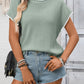 Chic women sweater contrast trim ribbed knit short sleeve outfit
