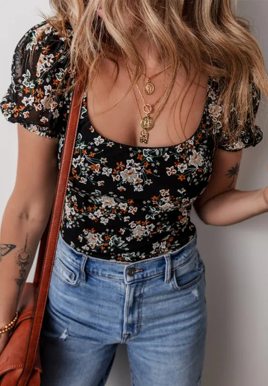 Trendy women bodysuit printed casual wear Elluxora