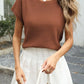 Women lightweight viscose waffle knit top round neck Elluxora 