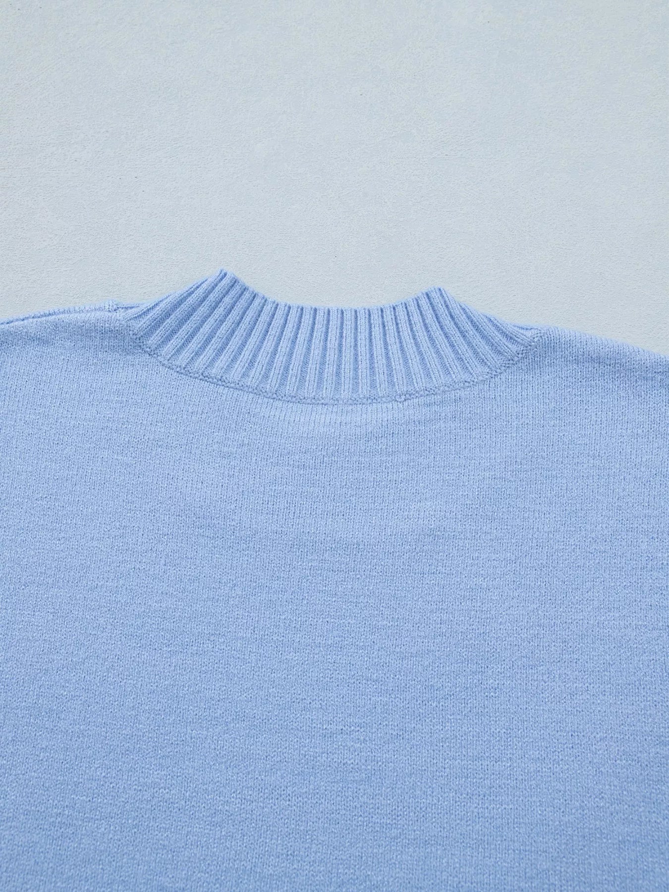 Comfortable women sweater ribbed trim ruffle sleeve solid color 