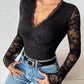 Sheer lace long sleeve bodysuit women slim elegant style