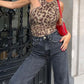 Ruched fit women bodysuit leopard print asymmetrical neck