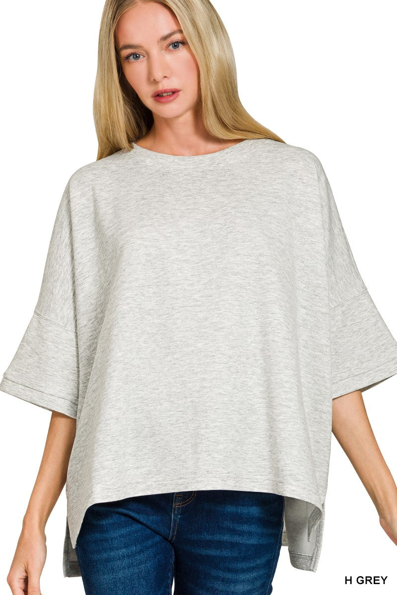 Zenana scuba round neck top with side slits for women Elluxora