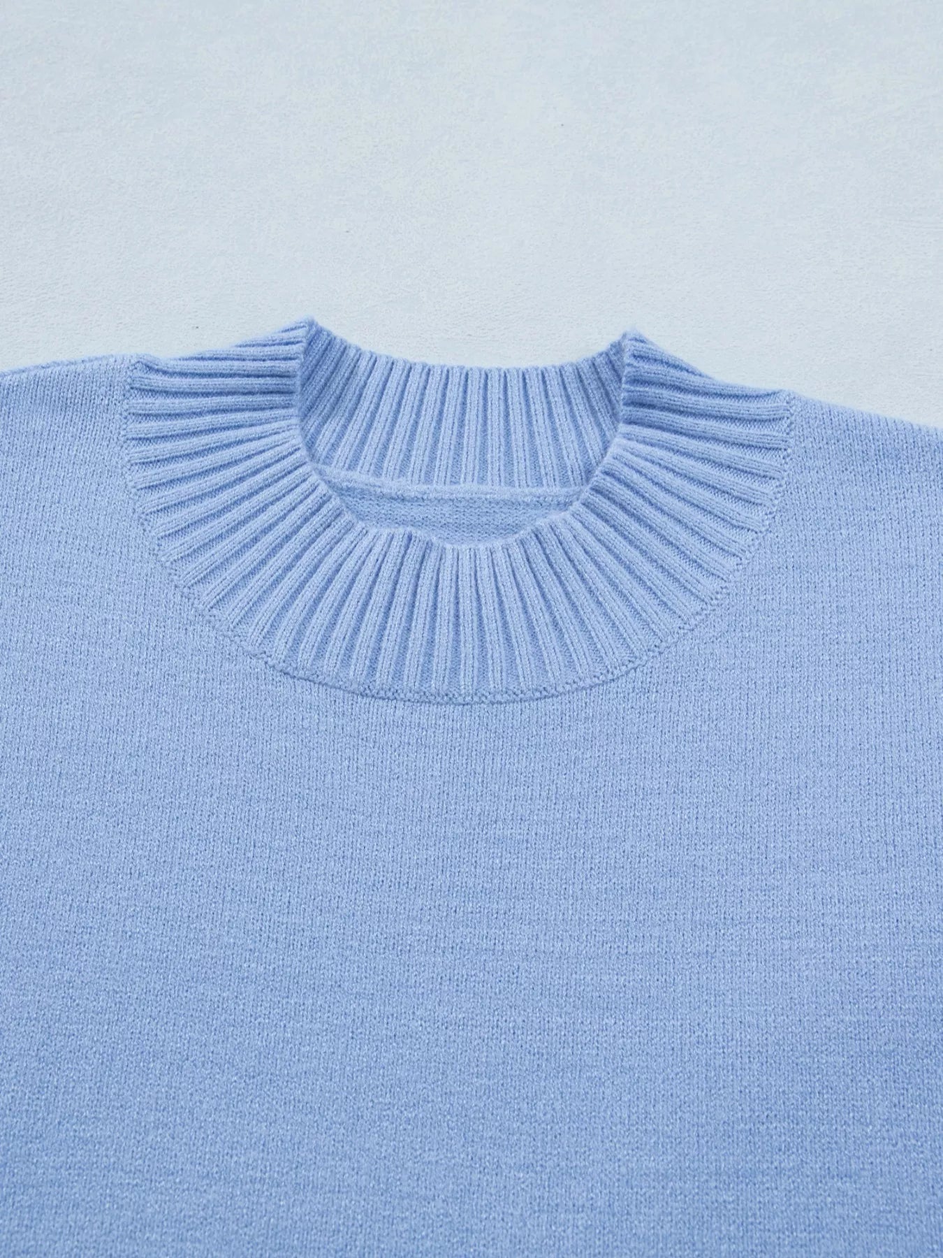 Modern women sweater solid color ribbed trim ruffle sleeve look 